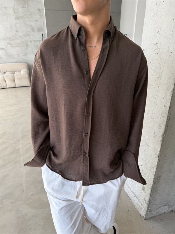 Pera Keten Basic Gömlek - Kahve