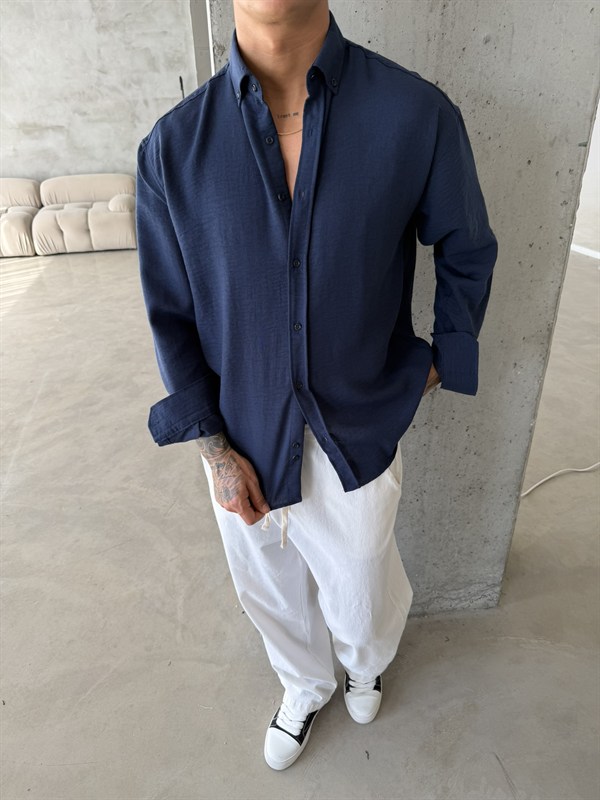 Pera Keten Basic Gömlek - Lacivert