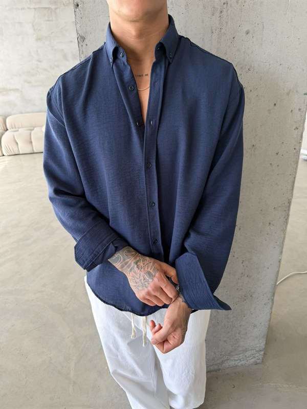 Pera Keten Basic Gömlek - Lacivert