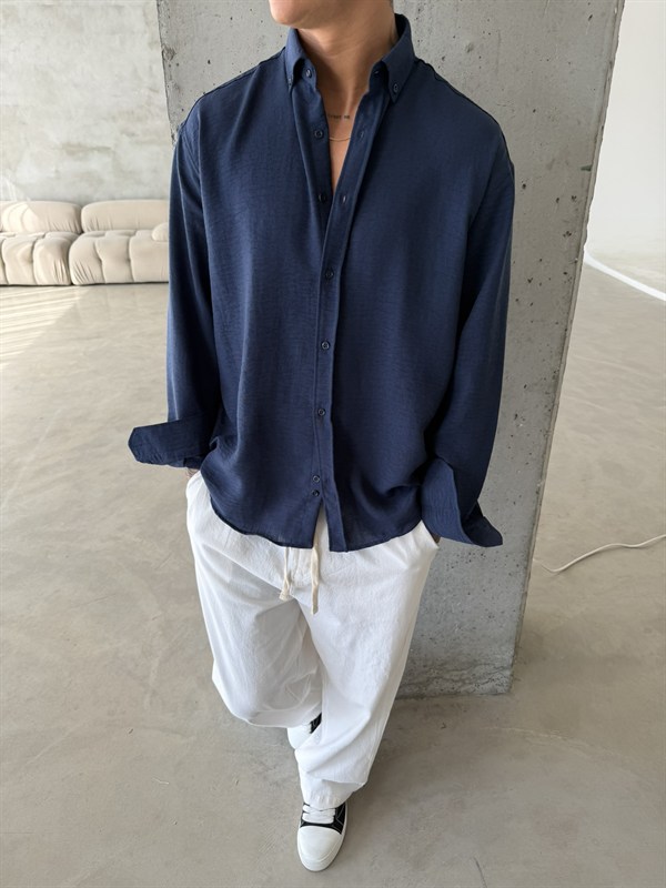 Pera Keten Basic Gömlek - Lacivert