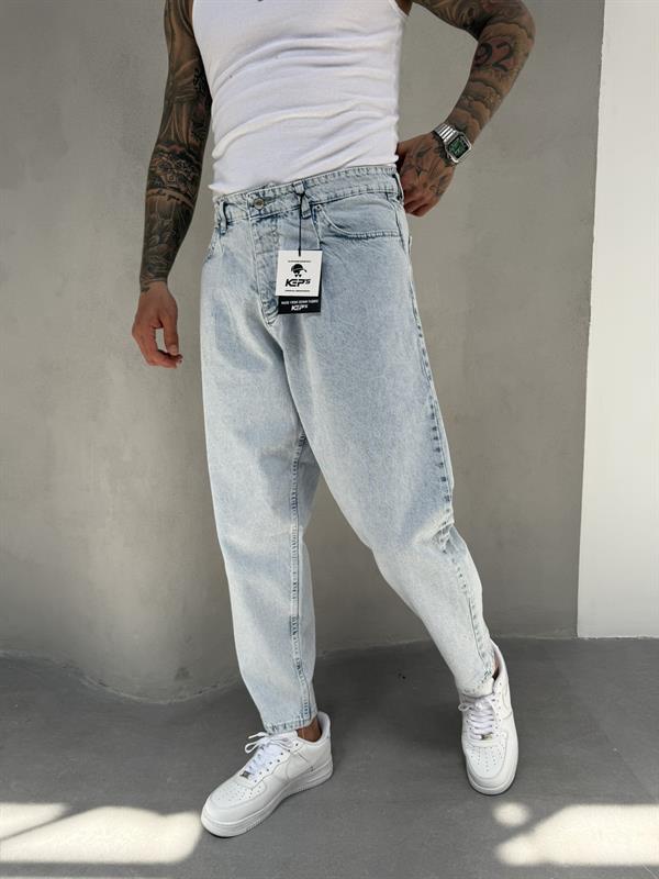 Pileli Balon Pantolon - Buz Mavi