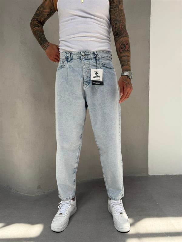 Pileli Balon Pantolon - Buz Mavi