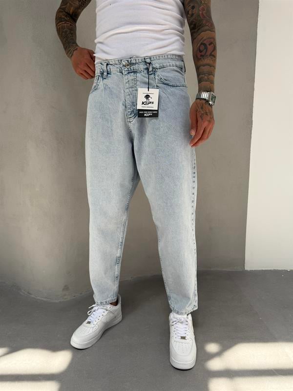 Pileli Balon Pantolon - Buz Mavi