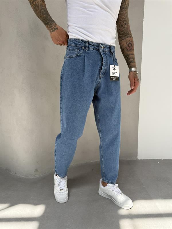 Pileli Balon Pantolon - Mavi