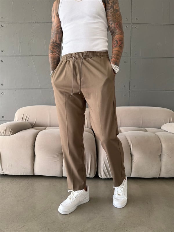Pileli Comfort Fit Pantolon - Haki