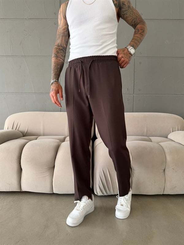 Pileli Comfort Fit Pantolon - Kahve