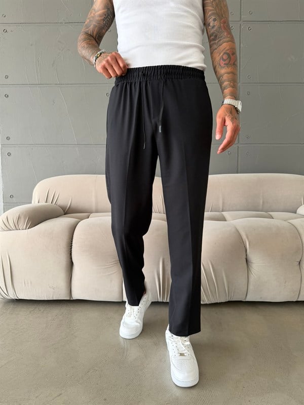 Pileli Comfort Fit Pantolon - Siyah