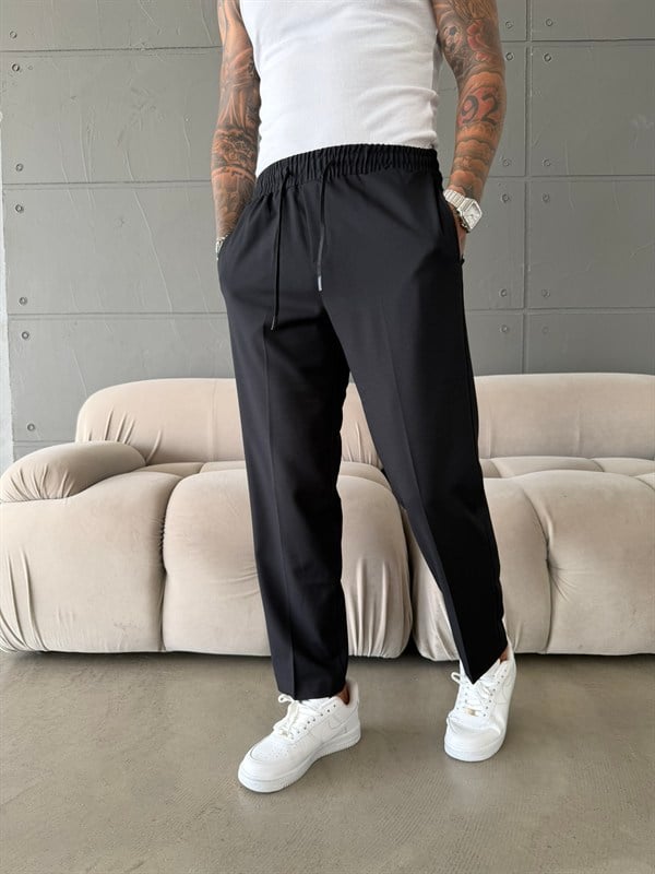 Pileli Comfort Fit Pantolon - Siyah