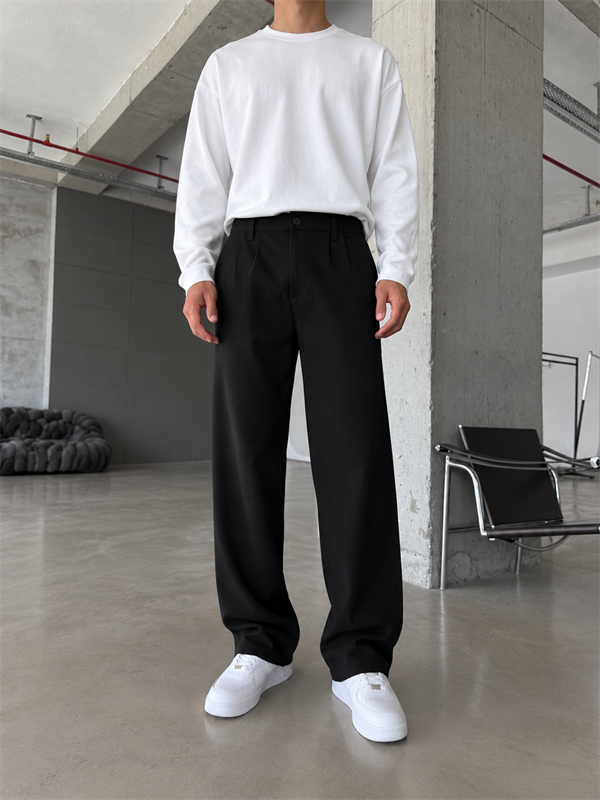 Pileli Relaxed Fit Baggy Kumaş Pantolon