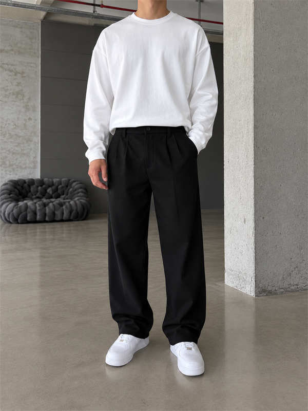 Pileli Relaxed Fit Baggy Kumaş Pantolon
