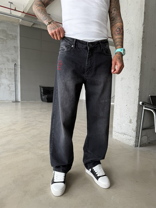 Play Wıht Fıre Nakışlı Premium Baggy Pantolon - Siyah