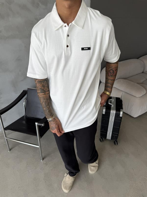 Polo Yaka MM Basic T-Shirt - Beyaz