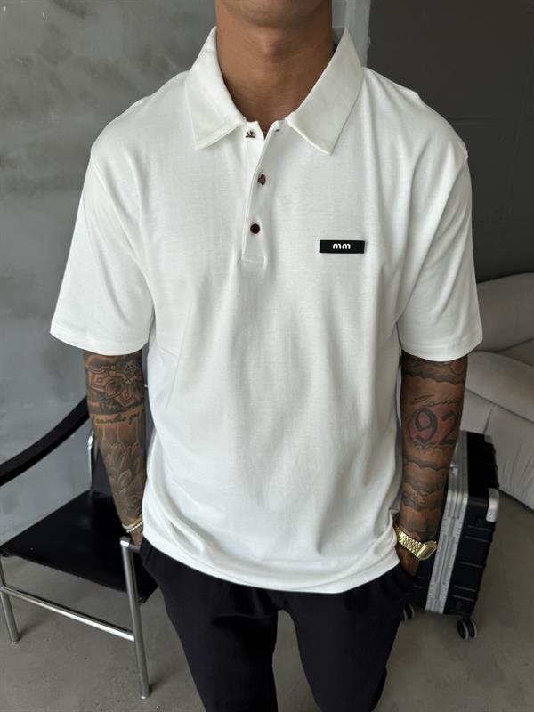 Polo Yaka MM Basic T-Shirt - Beyaz