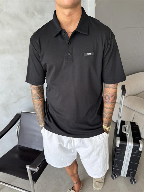Polo Yaka MM Basic T-Shirt - Siyah
