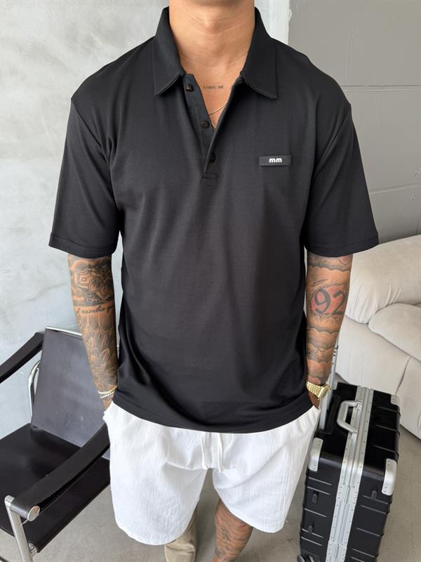 Polo Yaka MM Basic T-Shirt - Siyah
