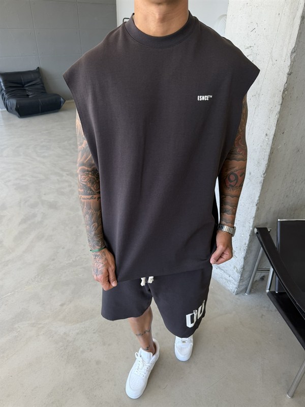 Premium 00 Esnce TM Sıfır Kol T-Shirt - Kahve