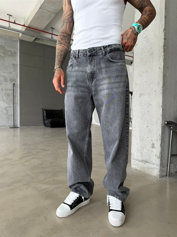 Premium Acid Basic Baggy Pantolon - Gri
