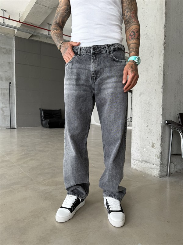 Premium Acid Basic Baggy Pantolon - Gri