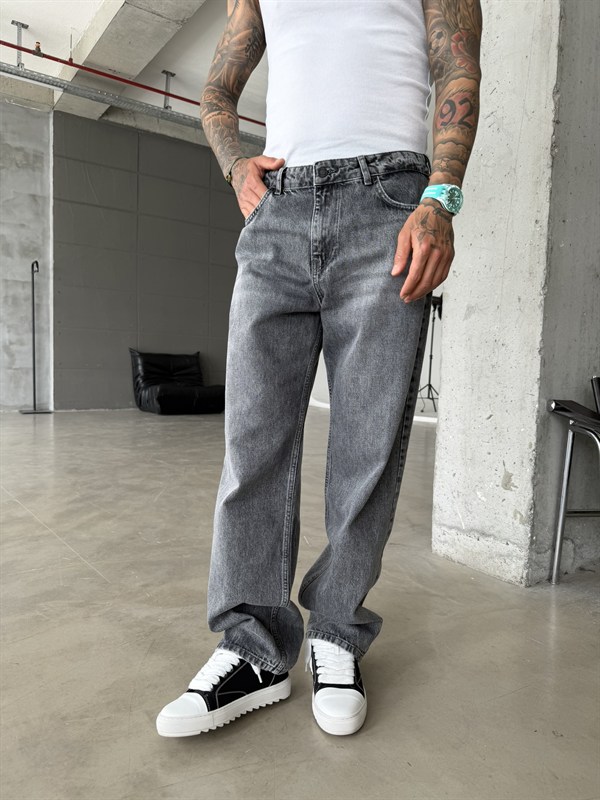 Premium Acid Basic Baggy Pantolon - Gri