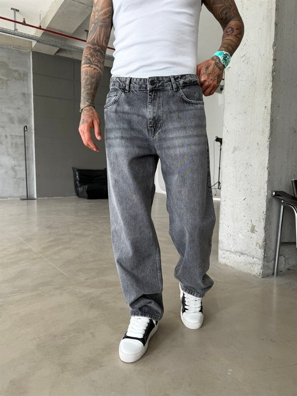 Premium Acid Basic Baggy Pantolon - Gri