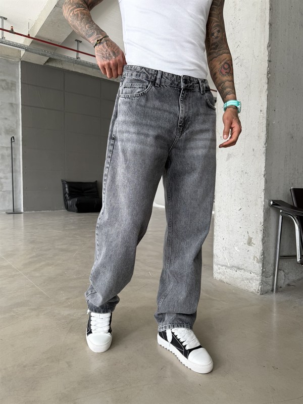 Premium Acid Basic Baggy Pantolon - Gri