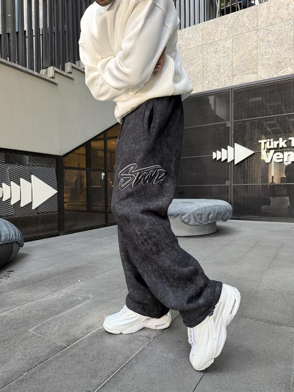 Premium Acid İşlemeli SW Yıkamalı Baggy Eşofman - Siyah