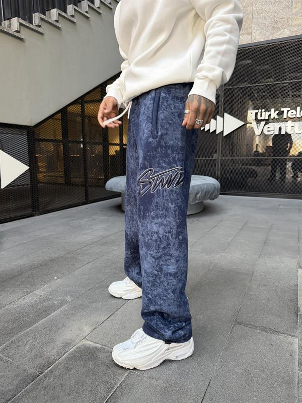 Premium Acid İşlemeli SW Yıkamalı Baggy Eşofman - İndigo