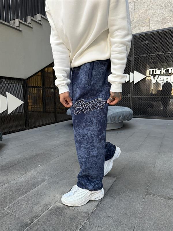 Premium Acid İşlemeli SW Yıkamalı Baggy Eşofman - İndigo