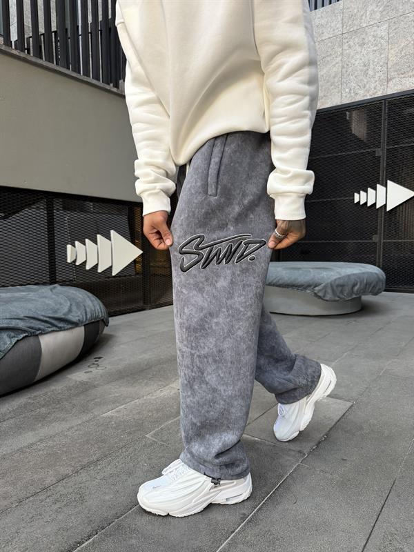 Premium Acid İşlemeli SW Yıkamalı Baggy Eşofman - Füme