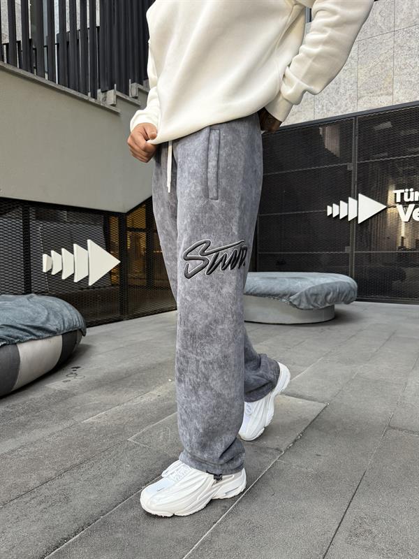 Premium Acid İşlemeli SW Yıkamalı Baggy Eşofman - Füme