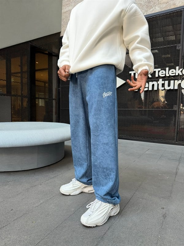 Premium Acid SW Yıkamalı Baggy Eşofman -Mavi