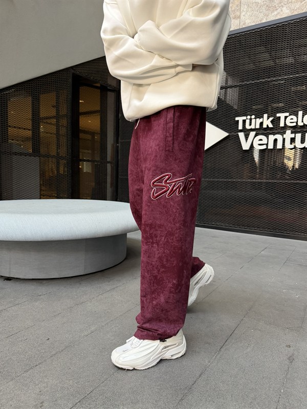 Premium Acid SW Yıkamalı Baggy Eşofman - Bordo