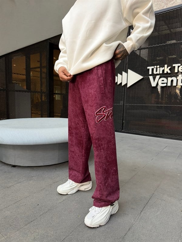Premium Acid SW Yıkamalı Baggy Eşofman - Bordo
