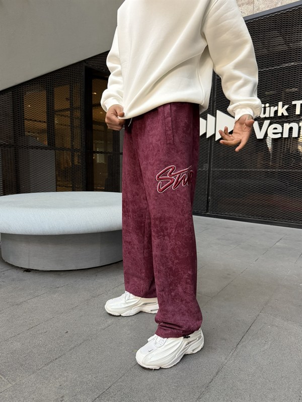 Premium Acid SW Yıkamalı Baggy Eşofman - Bordo