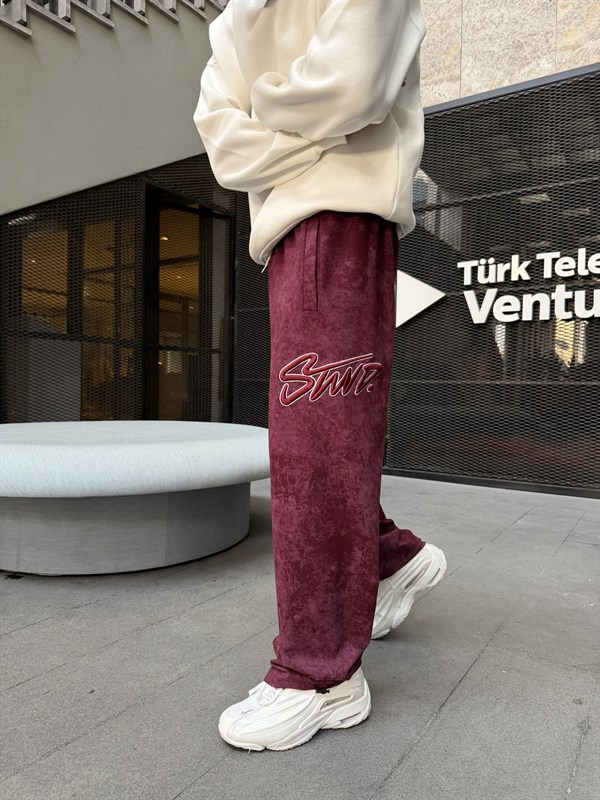 Premium Acid SW Yıkamalı Baggy Eşofman - Bordo