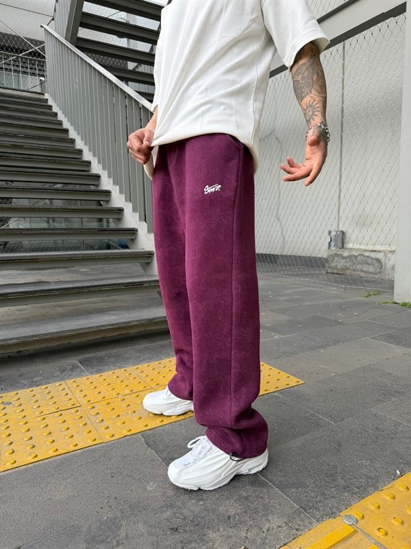 Premium Acid SW Yıkamalı Baggy Eşofman - Bordo