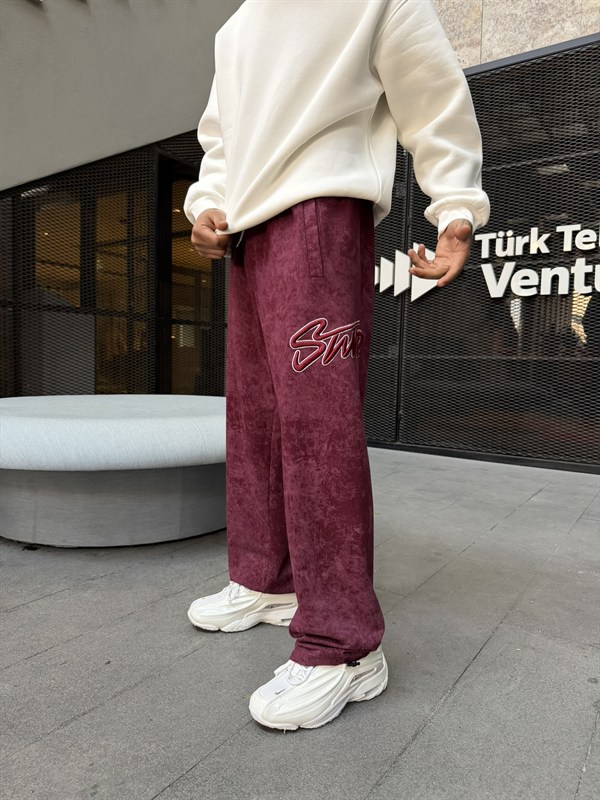 Premium Acid SW Yıkamalı Baggy Eşofman - Bordo