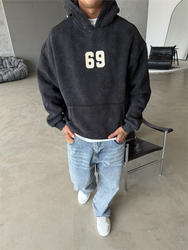 Premium Acid Yıkama 69 Nakışlı Sweat