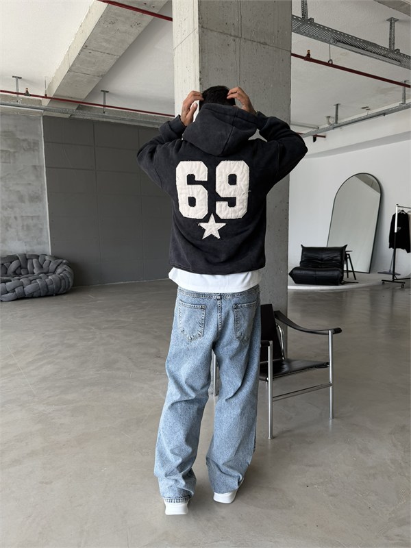 Premium Acid Yıkama 69 Nakışlı Sweat