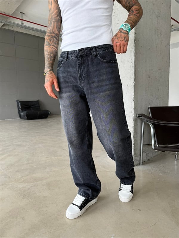 Premium Acid Yıkama Baggy Fit Pantolon - Siyah