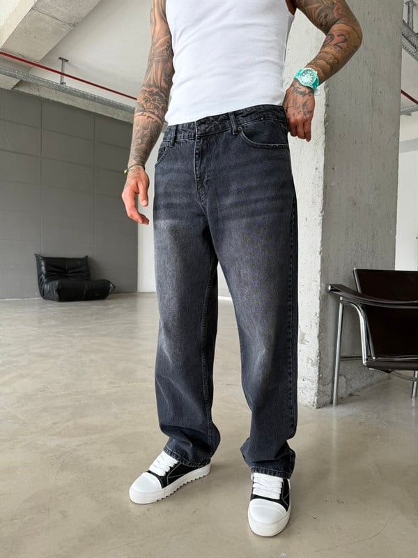 Premium Acid Yıkama Baggy Fit Pantolon - Siyah