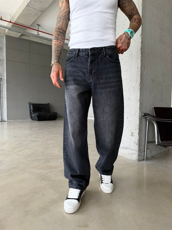 Premium Acid Yıkama Baggy Fit Pantolon - Siyah