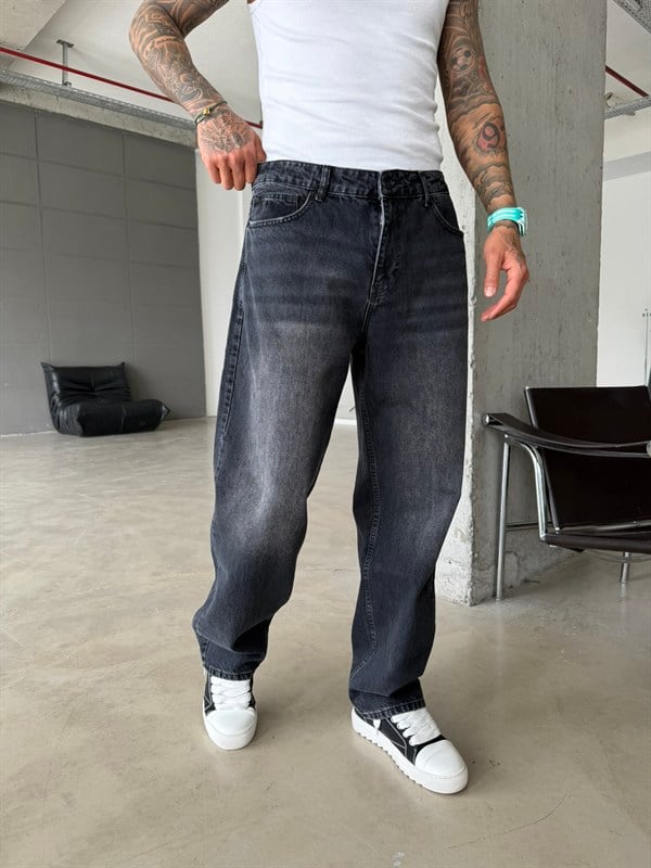 Premium Acid Yıkama Baggy Fit Pantolon - Siyah