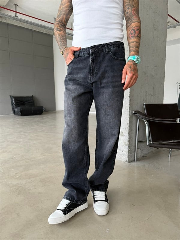Premium Acid Yıkama Baggy Fit Pantolon - Siyah