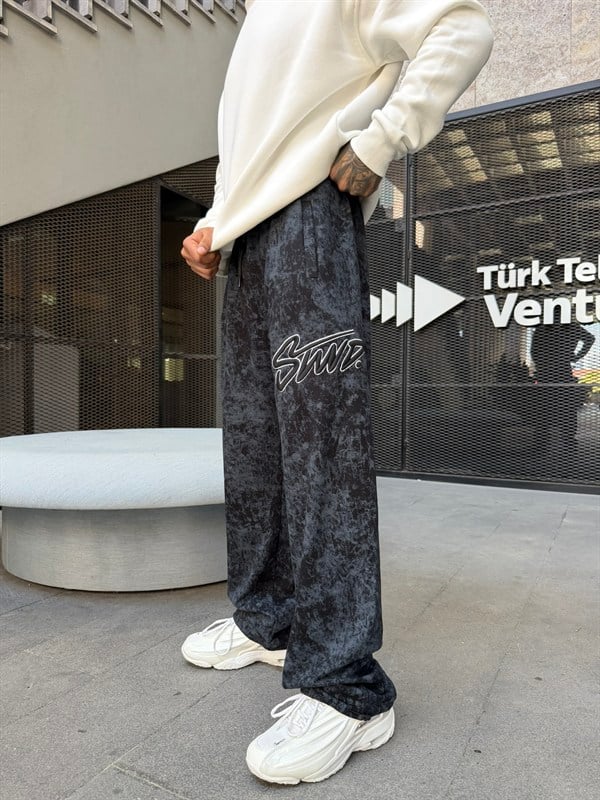 Premium Acid Yıkama Nakışlı Eşofman - Siyah