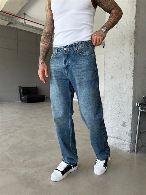 Premium Basic Baggy Fit Pantolon - Mavi