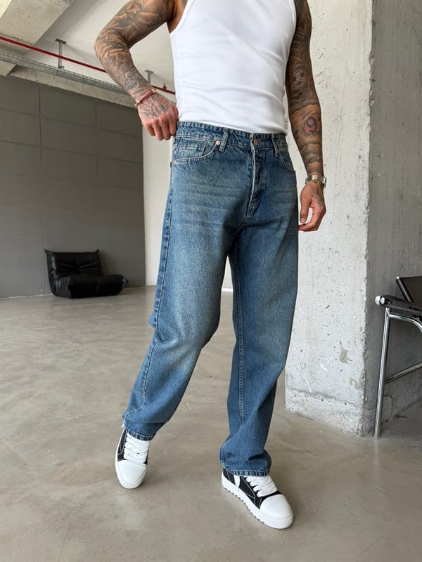 Premium Basic Baggy Fit Pantolon - Mavi