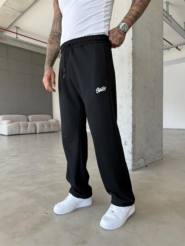 Premium Basic Nakışlı Baggy Eşofman - Siyah