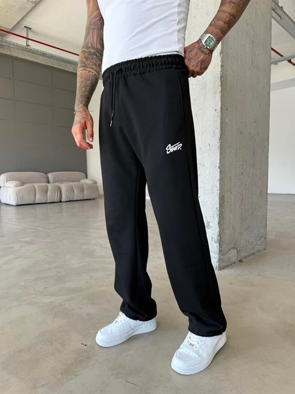 Premium Basic Nakışlı Baggy Eşofman - Siyah