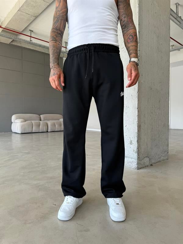 Premium Basic Nakışlı Baggy Eşofman - Siyah